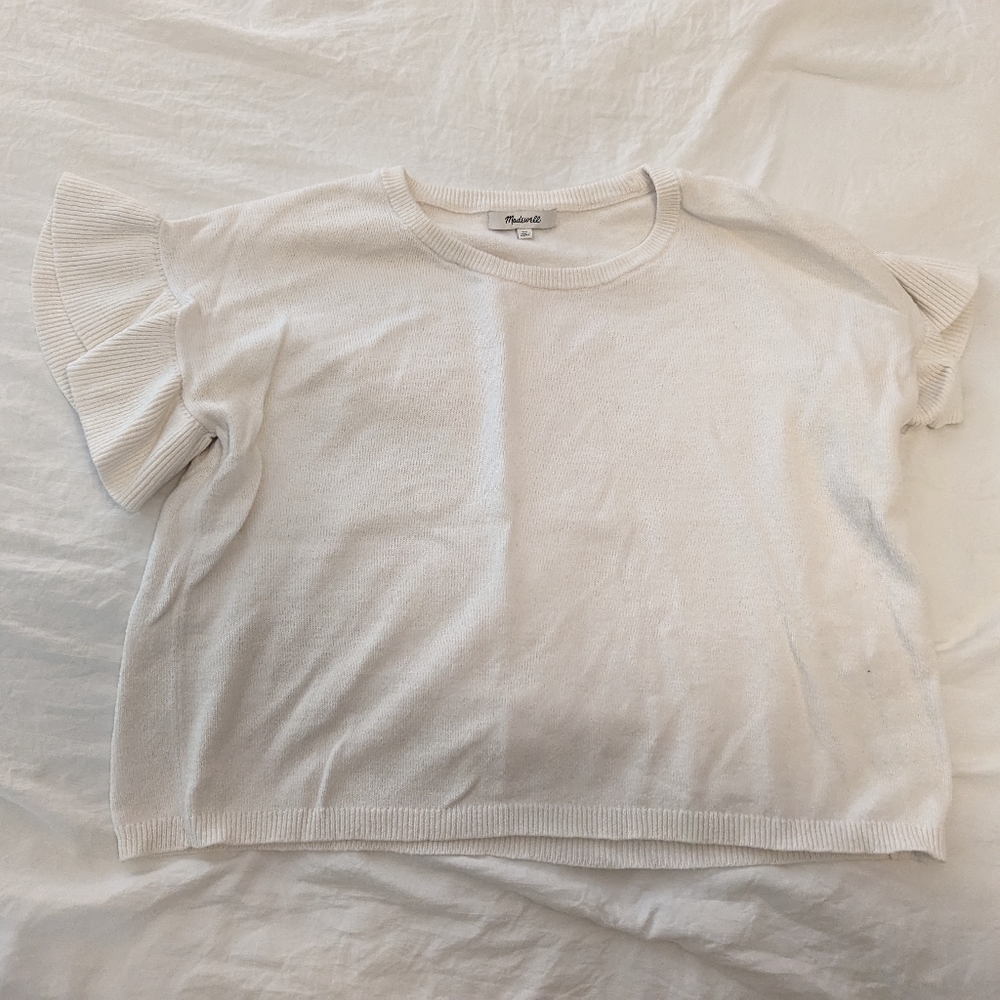 Madewell Women's Off-White Ruffle-Sleeve Sweater Tee XS